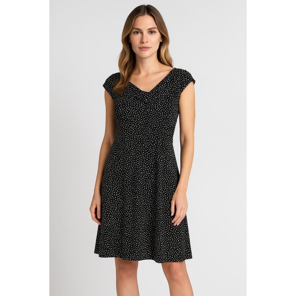 Adrianna Papell Dress Women 12 Black White Polka Dot Old Money Timeless Elegant